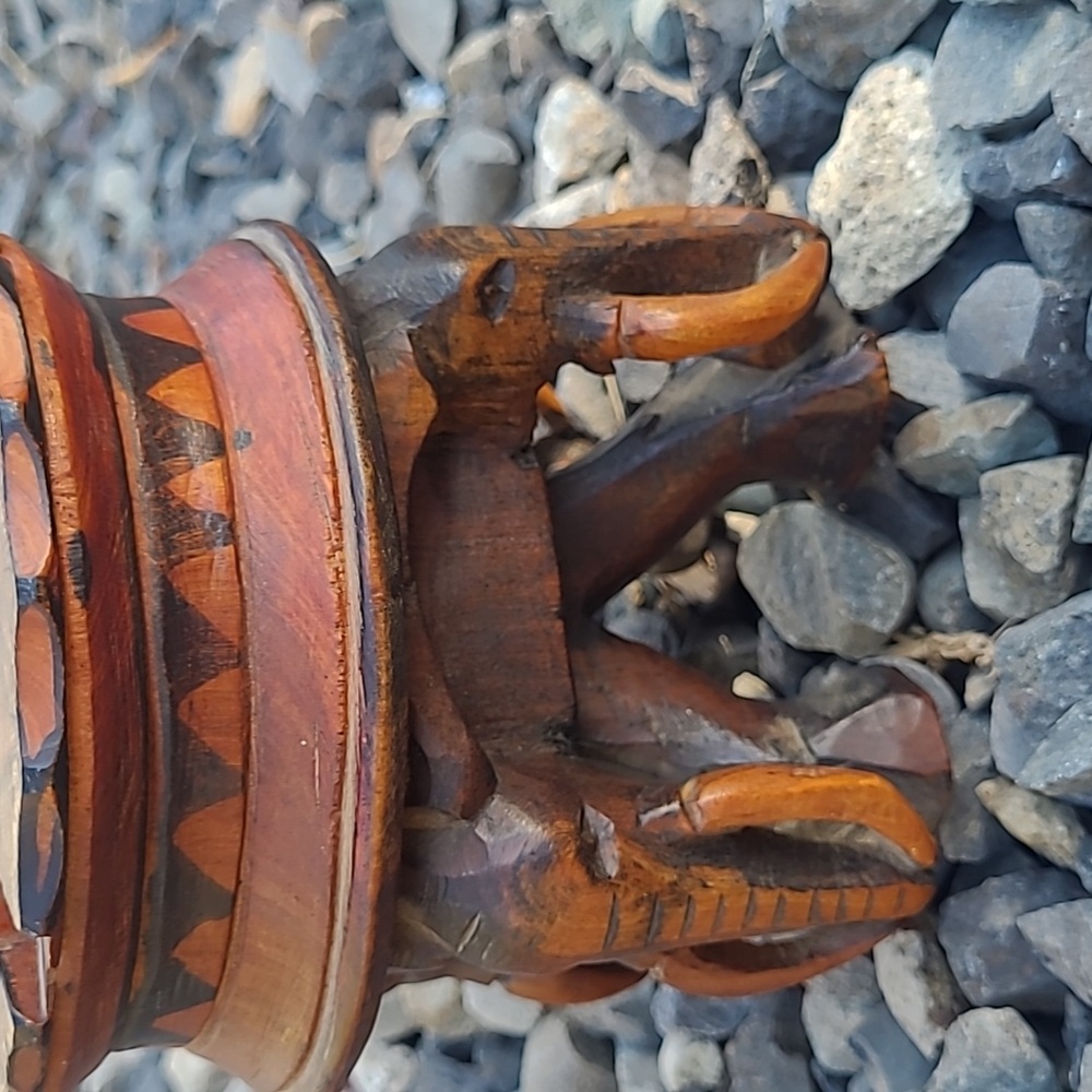 Vintage Beautiful Hand Carved Wooden Ashtray with Elephant Head Accent Legs